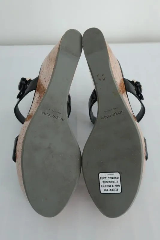 Sergio Rossi Lackleder Keilabsatz-Sandalen mit Korkplattform Größe 40