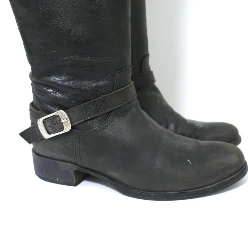 Via Roma 15 Knöchelhohe Stiefel mit Riemenverschluss in Anthrazit Leder Größe 37