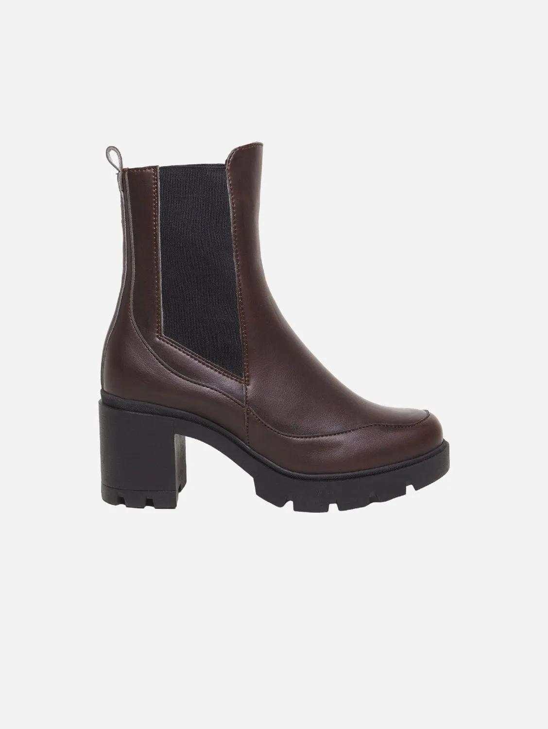 Vicky Vegan-Leder Stiefel mit Absatz | Schokolade